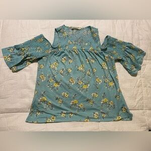 No Comment Womens Blue Floral Blouse Size L